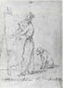 Autoportrait Au Chevalet Avec Son Chien by Horace Vernet