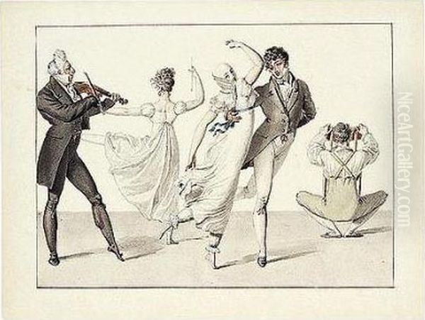 Elegant Ladies And Gentlemen Dancing To A Fiddler - view 1