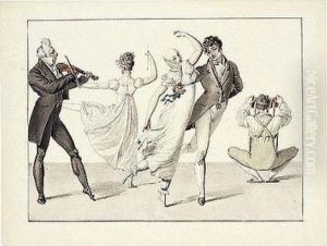 Elegant Ladies And Gentlemen Dancing To A Fiddler by Horace Vernet