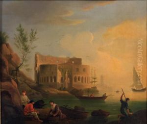 Pecheurs Dans Un Paysage Au Pied D'unearchitecture Antique