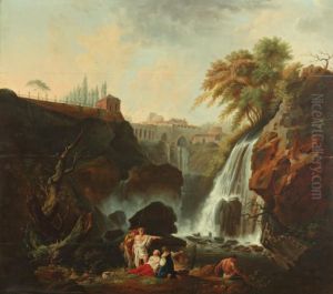 Personnages Aux Pieds Des Chutes De Tivoli by Claude-joseph Vernet