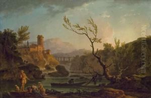 Pecheurs Au Pied D'une Cascade by Claude-joseph Vernet