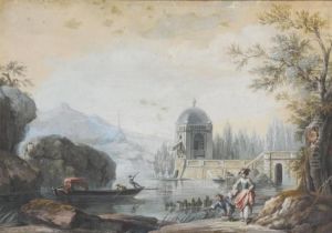 Barque Sur La Riviere Longeant Un Parc by Claude-joseph Vernet