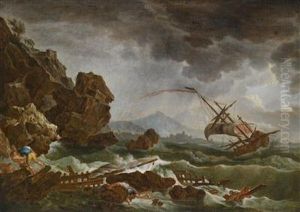 A Shipwreck Off A Rocky Coast by Claude-joseph Vernet