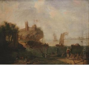 Ferryboat With Figures Besidean Estuary