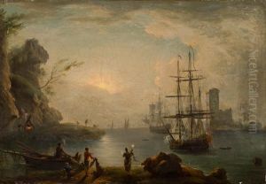 Marina Con Velieri E Pescatori by Claude-joseph Vernet