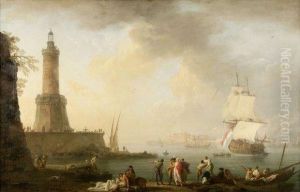 Personnages Debarquant Sur Le Port by Claude-joseph Vernet