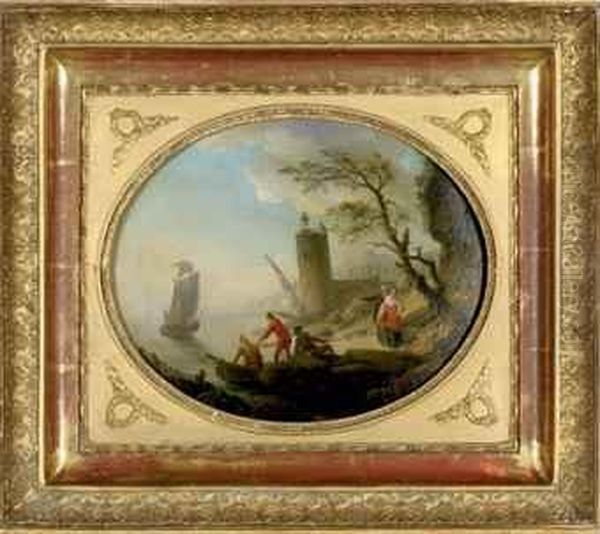A Mediterranean Coastal Landscape With Fishermen Hauling In Theirnets - view 1