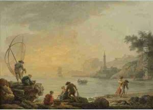 Sunrise With Fishermen by Claude-joseph Vernet