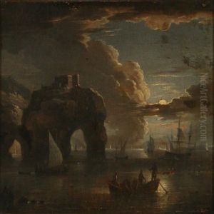 Coastal Scene In Moonlight by Claude-joseph Vernet