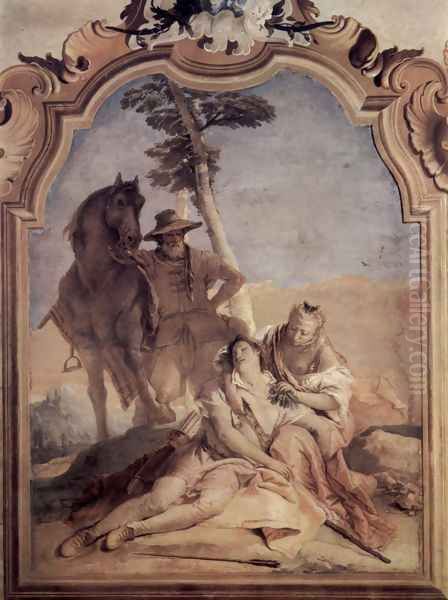 Frescoes in the Villa Vallmarana, Vicenca, scene, Angelica, in the company of a shepherd, maintains - view 1
