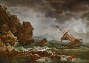 Schule Schiffbruch Im Sturm An Felsiger Kuste by Claude-joseph Vernet