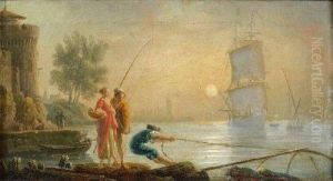 Pecheur Halant Son Filet Pres D'une Cote Mediterraneenne by Claude-joseph Vernet