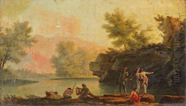 Pecheurs Et Villageois Au Bord De La Riviere - view 1