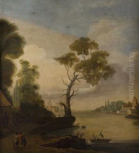 Paesaggio Fluviale Con Barca E Viandanti Paesaggio Fluviale Con Barca E Viandanti