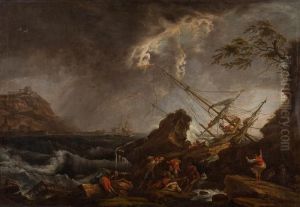 Mediterrane Kustenlandschaft Mit Schiffbruchigen by Claude-joseph Vernet