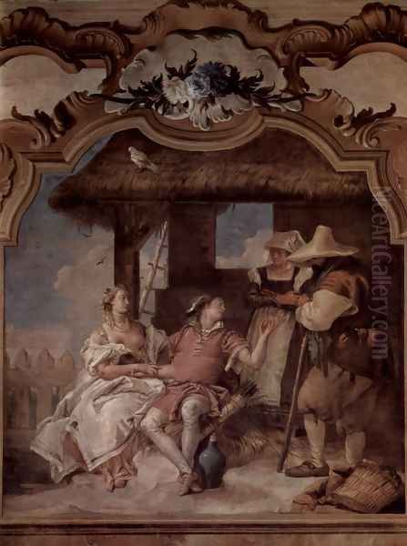 Frescoes in the Villa Vallmarana, Vicenca, Angelica and Medorus scene in the company of two farmers - view 1