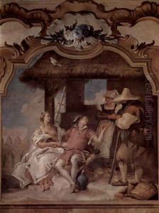 Frescoes in the Villa Vallmarana, Vicenca, Angelica and Medorus scene in the company of two farmers