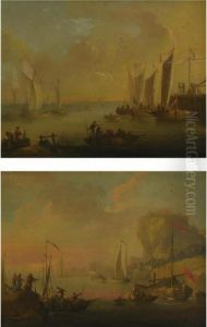 Views Of Mediterranean Harbors: A Pair Of Paintings by Claude-joseph Vernet
