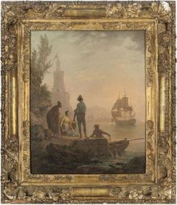 A Mediterranean Coastal Inlet With Fisherfolk On Rocks Atsunset