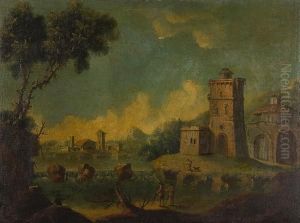 River Landscape With Figures Andbuildings by Claude-joseph Vernet