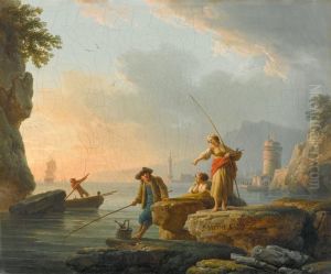 Sunrise On A Coast With Fishermen - Morning by Claude-joseph Vernet