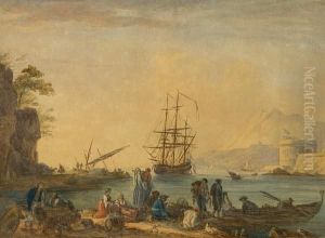 French Schooner At Its Mooring In Aharbour by Claude-joseph Vernet