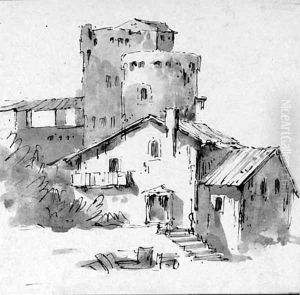 A fortified farmhouse by Giovanni Battista Tiepolo