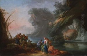 Ideallandschaft Mit
 Meeresbucht, Grotte Und Staffagefiguren