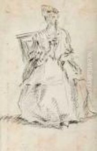 Study Of A Seated Woman With A Fan by Claude-joseph Vernet