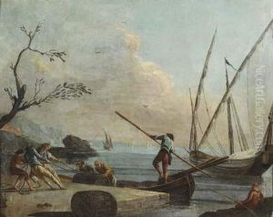 Personnages Sur Un Debarcadere by Claude-joseph Vernet