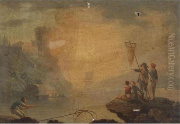 A Mediterranean Coastal Scene With A Boat Capsizing In Stormy Seas - view 1