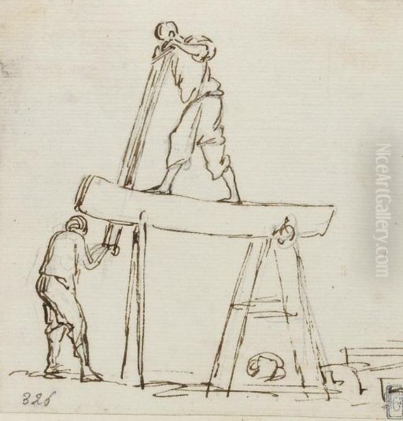 Two Men Pulling A Rope; And Two Men Sawing A Plank - view 1