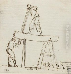 Two Men Pulling A Rope; And Two Men Sawing A Plank by Claude-joseph Vernet