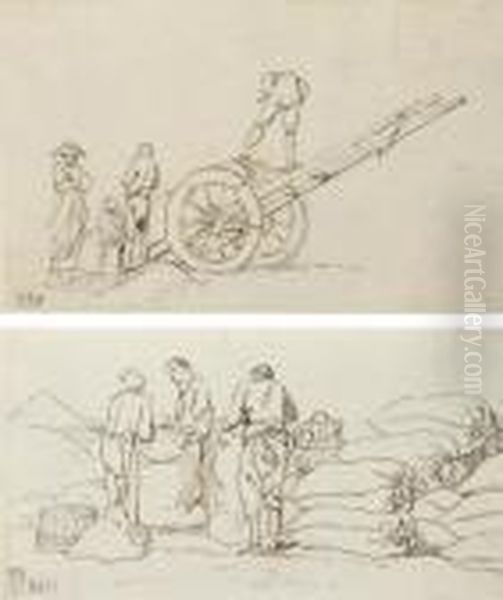 Four Men Loading A Wagon; And Three Men Filling Sacks - view 1