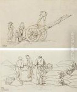 Four Men Loading A Wagon; And Three Men Filling Sacks by Claude-joseph Vernet