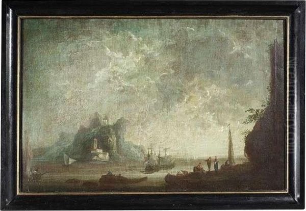 A Bay With Anchoring Ships And Various Figures. One In A Pair - view 1