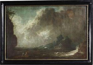 Ships At Stormy Sea Next To A Rocky Coast. One In A Pair. Oil/canvas by Claude-joseph Vernet