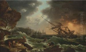 Ships Tossed On A Stormy Sea by Claude-joseph Vernet