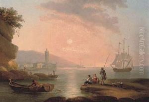 A Capriccio Of A Mediterranean Harbour At Dusk