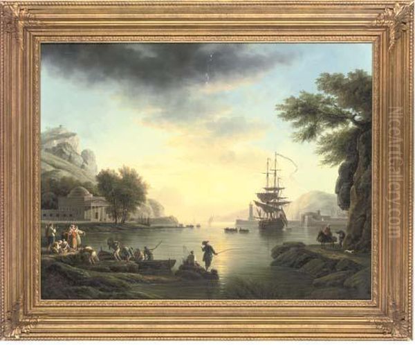 A Landscape At Sunset, With Fishermen Returning With Their Catch - view 1