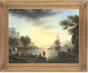 A Landscape At Sunset, With Fishermen Returning With Their Catch