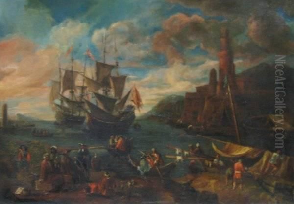 Mediterranean Harbor Scene With Figures - view 1