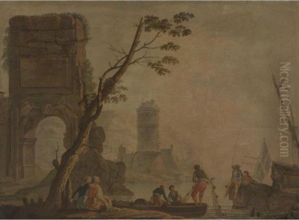 View Of A Port With Fishermen And Lighthouse - view 1