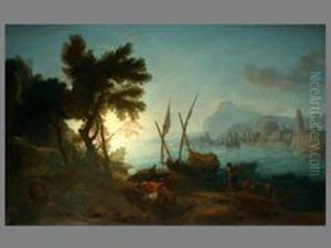 Kustenlandschaft Mit Hafenburg
Und Figurenstaffage