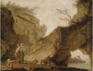 Figures In A Rocky Landscape by Claude-joseph Vernet