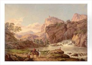 Cavaliers Au Pied De La Cascade by Claude-joseph Vernet