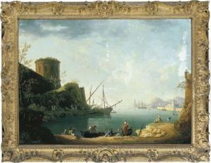 A Mediterranean Port With Fishermen by Claude-joseph Vernet