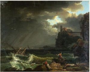 Scene De Tempete Pres Des Cotes. by Claude-joseph Vernet