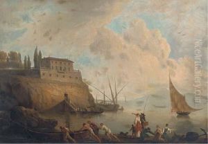 Fisherfolk Before A Neapolitan Villa by Claude-joseph Vernet